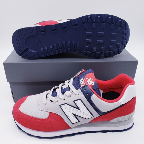 New Balance 574 Gray Navy Blue Red Sneaker… - Picture 3 of 7